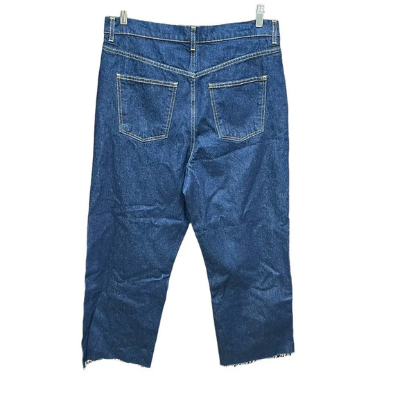 Zara Cropped ZW Premium Straight Leg Dark Wash Jeans Blue Size US 12 - Picture 6 of 12